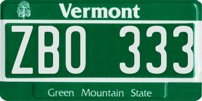 VT license plate ZBO333