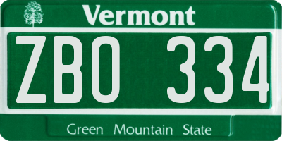 VT license plate ZBO334