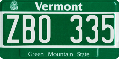 VT license plate ZBO335