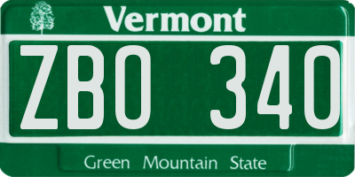 VT license plate ZBO340
