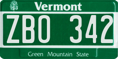 VT license plate ZBO342