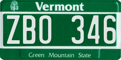 VT license plate ZBO346