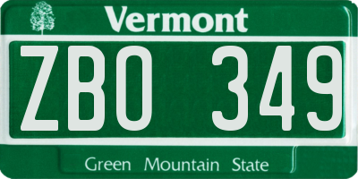 VT license plate ZBO349