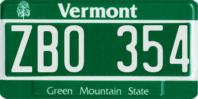 VT license plate ZBO354