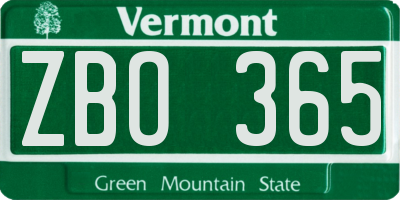 VT license plate ZBO365