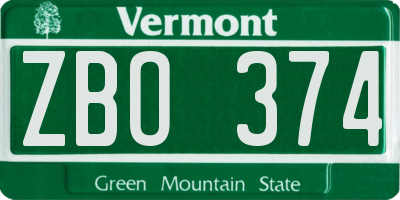 VT license plate ZBO374
