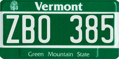 VT license plate ZBO385