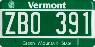 VT license plate ZBO391