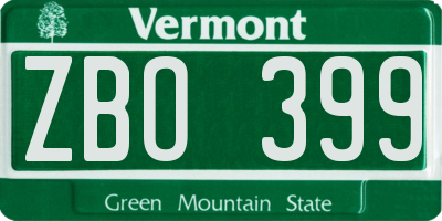 VT license plate ZBO399