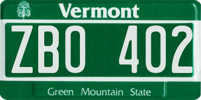 VT license plate ZBO402