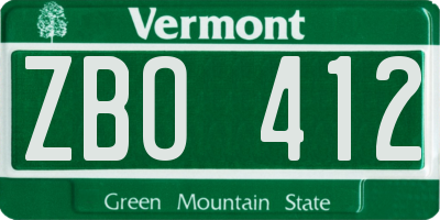 VT license plate ZBO412