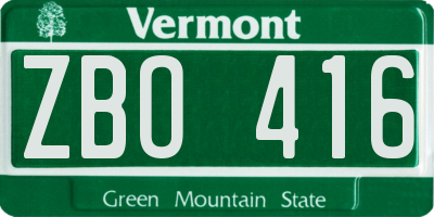 VT license plate ZBO416