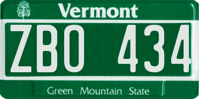VT license plate ZBO434