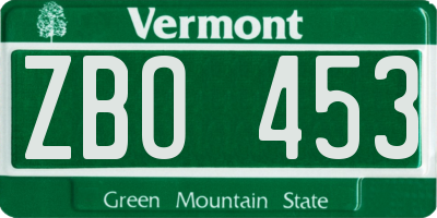 VT license plate ZBO453