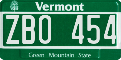 VT license plate ZBO454