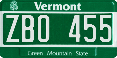 VT license plate ZBO455