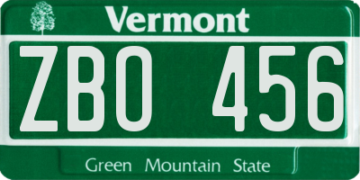 VT license plate ZBO456