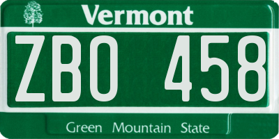 VT license plate ZBO458