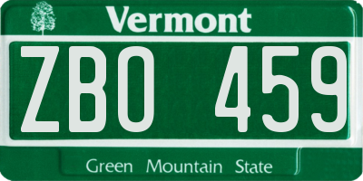 VT license plate ZBO459