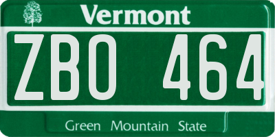 VT license plate ZBO464