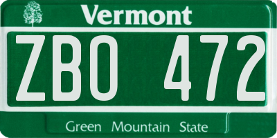 VT license plate ZBO472