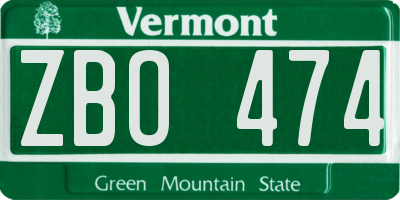 VT license plate ZBO474
