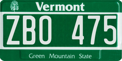 VT license plate ZBO475