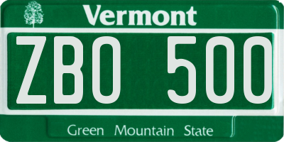 VT license plate ZBO500