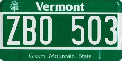 VT license plate ZBO503