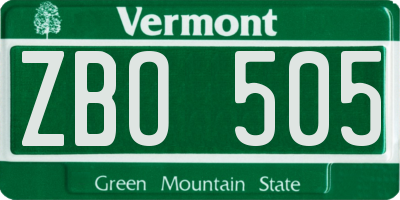 VT license plate ZBO505