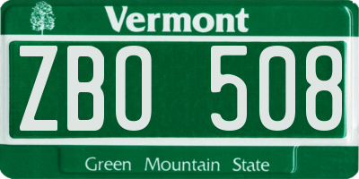 VT license plate ZBO508