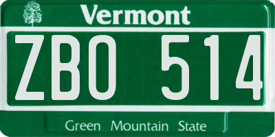 VT license plate ZBO514