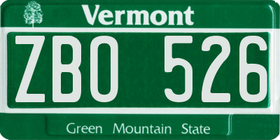 VT license plate ZBO526