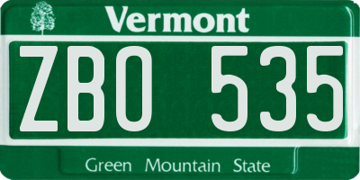 VT license plate ZBO535
