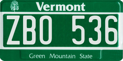 VT license plate ZBO536