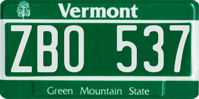 VT license plate ZBO537