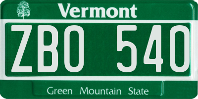 VT license plate ZBO540