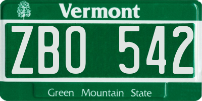 VT license plate ZBO542
