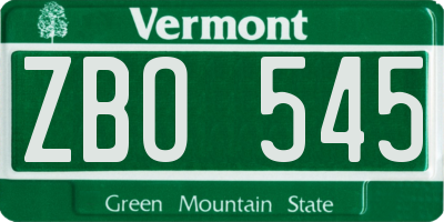 VT license plate ZBO545