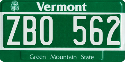 VT license plate ZBO562