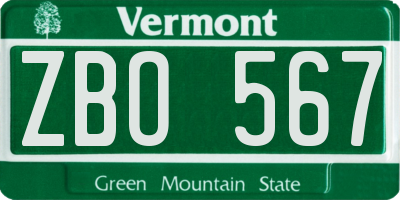 VT license plate ZBO567