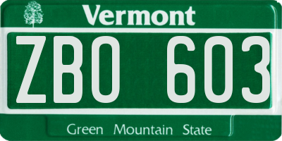 VT license plate ZBO603