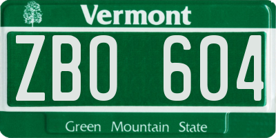 VT license plate ZBO604
