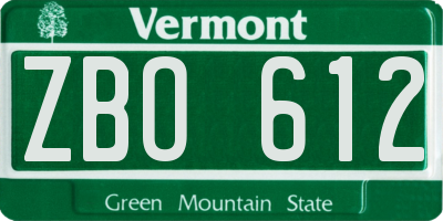 VT license plate ZBO612