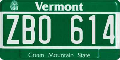 VT license plate ZBO614