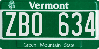 VT license plate ZBO634
