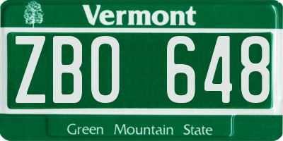 VT license plate ZBO648