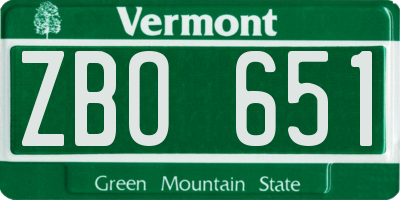 VT license plate ZBO651