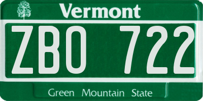VT license plate ZBO722
