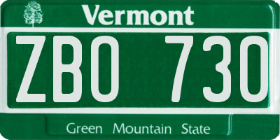 VT license plate ZBO730